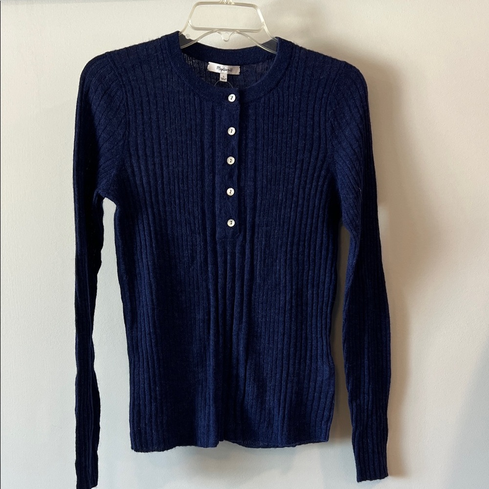 Madewell - L, Dark Blue Ribbed Crew Neck Sweater